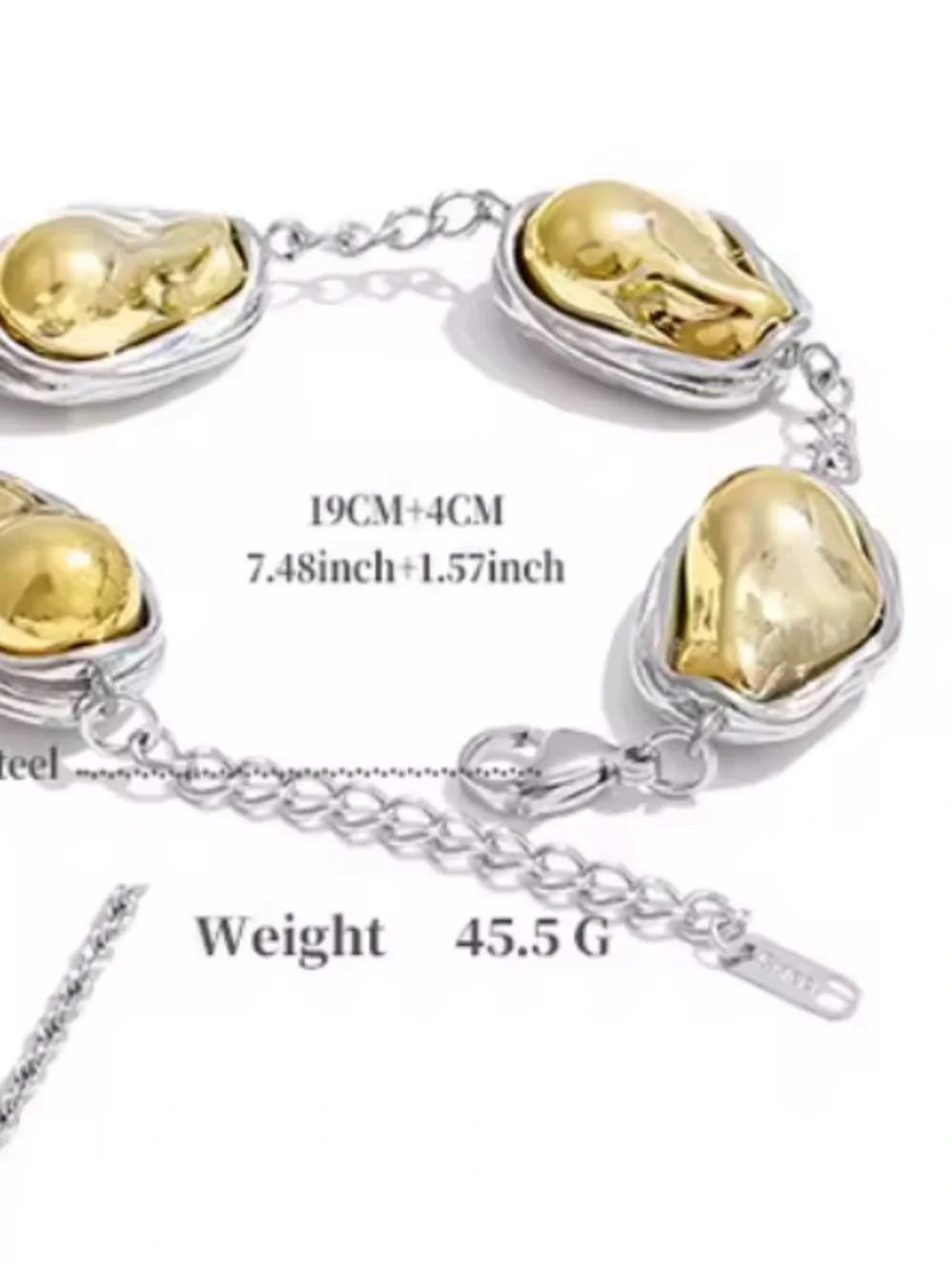 Abstract Silver Dome Link Two Tone Bracelet